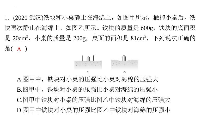 2022年中考物理复习专题实验10　探究影响压力作用效果的因素实验11　探究液体内部压强特点课件PPT02