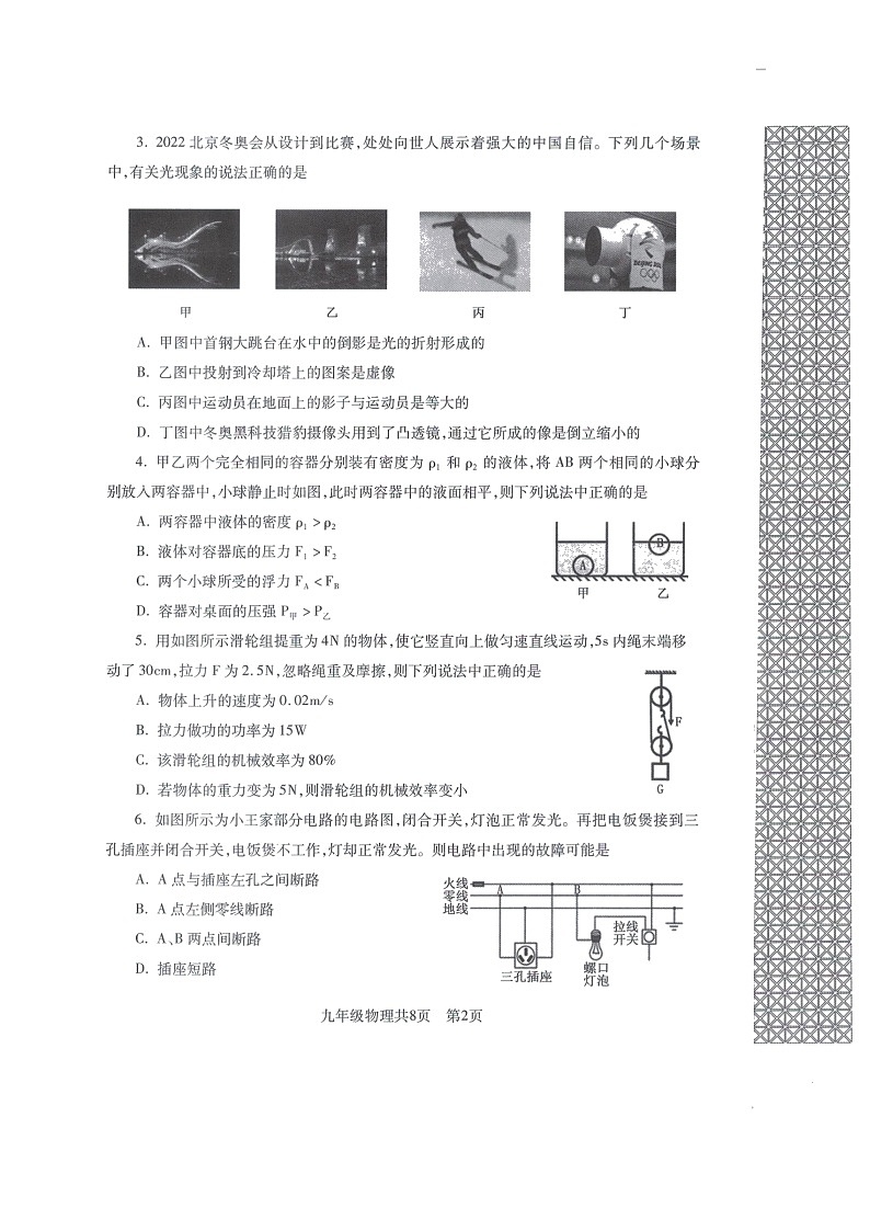 2022年辽宁省沈阳市浑南区九年级物理学业测评（一模）02