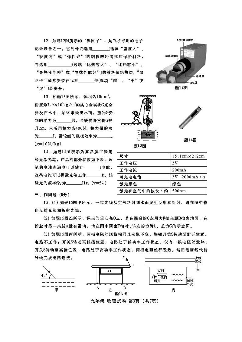 2022年广东省汕头市金平区九年级教学质量监测第一次模拟物理试题03