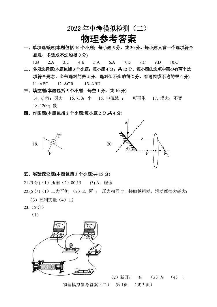 2022年山东省聊城临清市中考二模物理试题（有答案）01