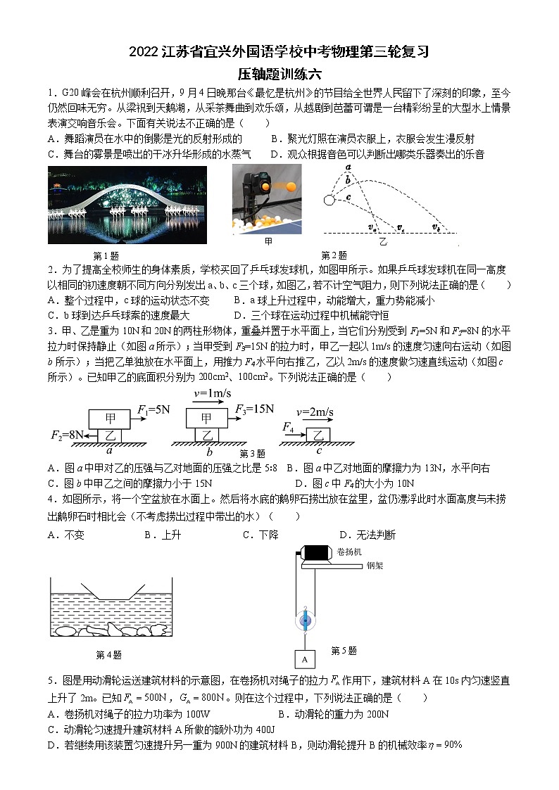 2022年江苏省宜兴外国语学校中考物理第三轮复习压轴题训练六（有答案）01