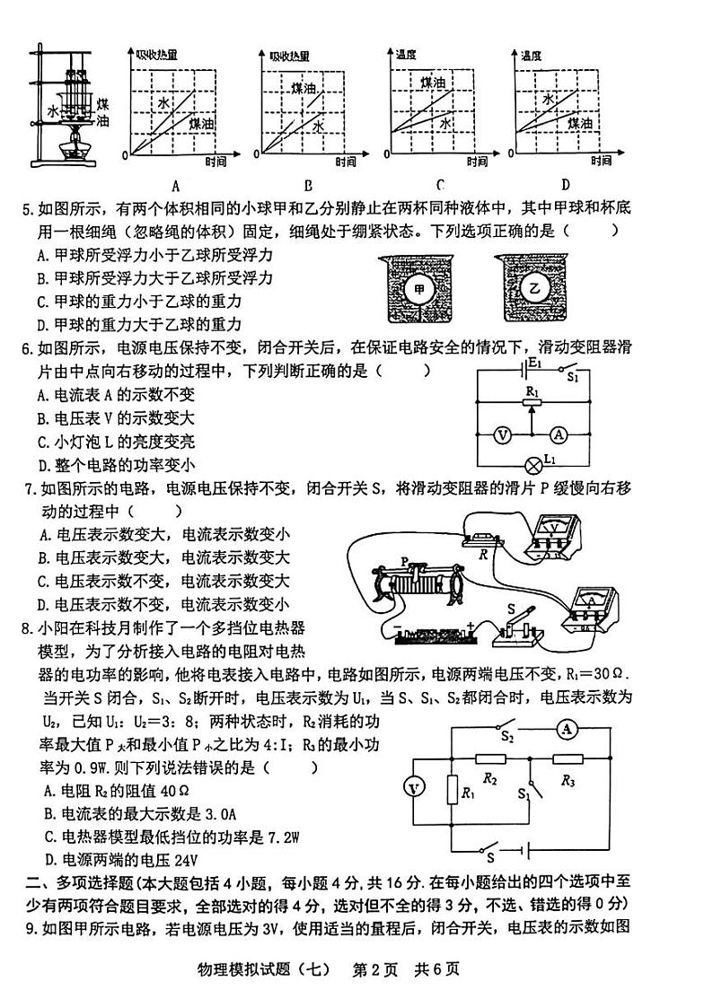 2022年山东省日照市初中学业水平模拟考试物理试题（无答案）02