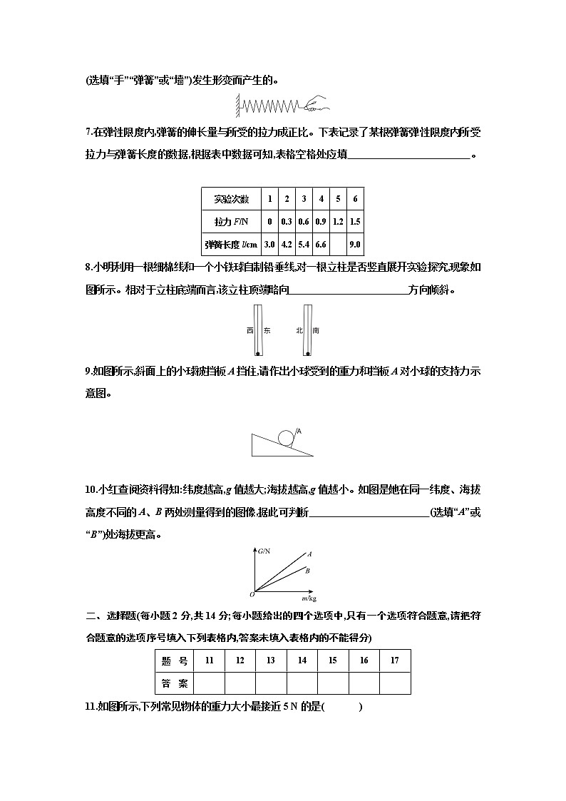人教版物理八年级下册第七章 力 检测卷（含答案解析版）02