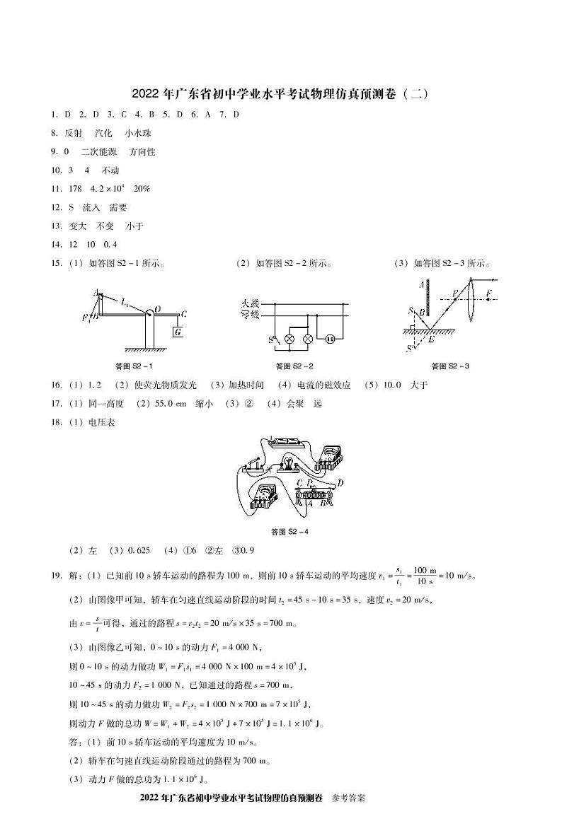2022年广东省初中学业水平考试+物理仿真预测卷（二（有答案））01