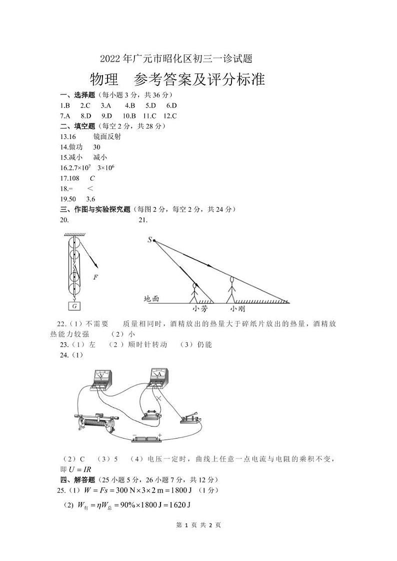 2022年四川省广元市昭化区九年级一诊物理试题01
