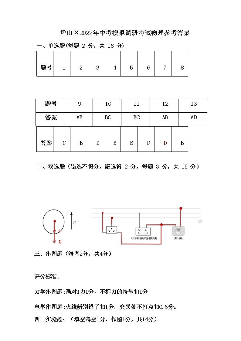 2022年广东省深圳市坪山区九年级4月模拟（二模）物理卷（答案）第1页