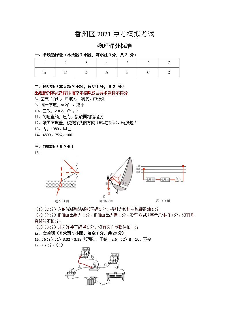 2021年广东省珠海市香洲区中考模拟考试二模物理卷及答案（图片版）01