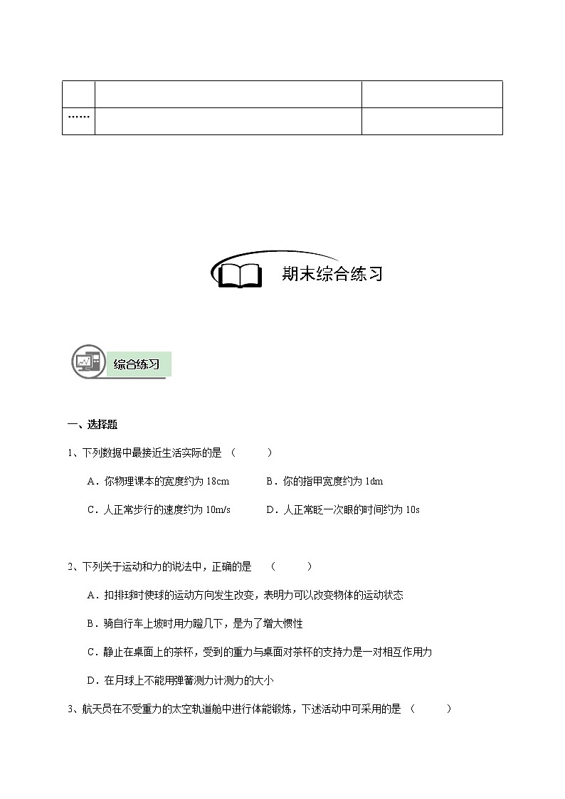 沪教版初中物理八年级专题复习知识点专练-21-期末综合练习学案第3页
