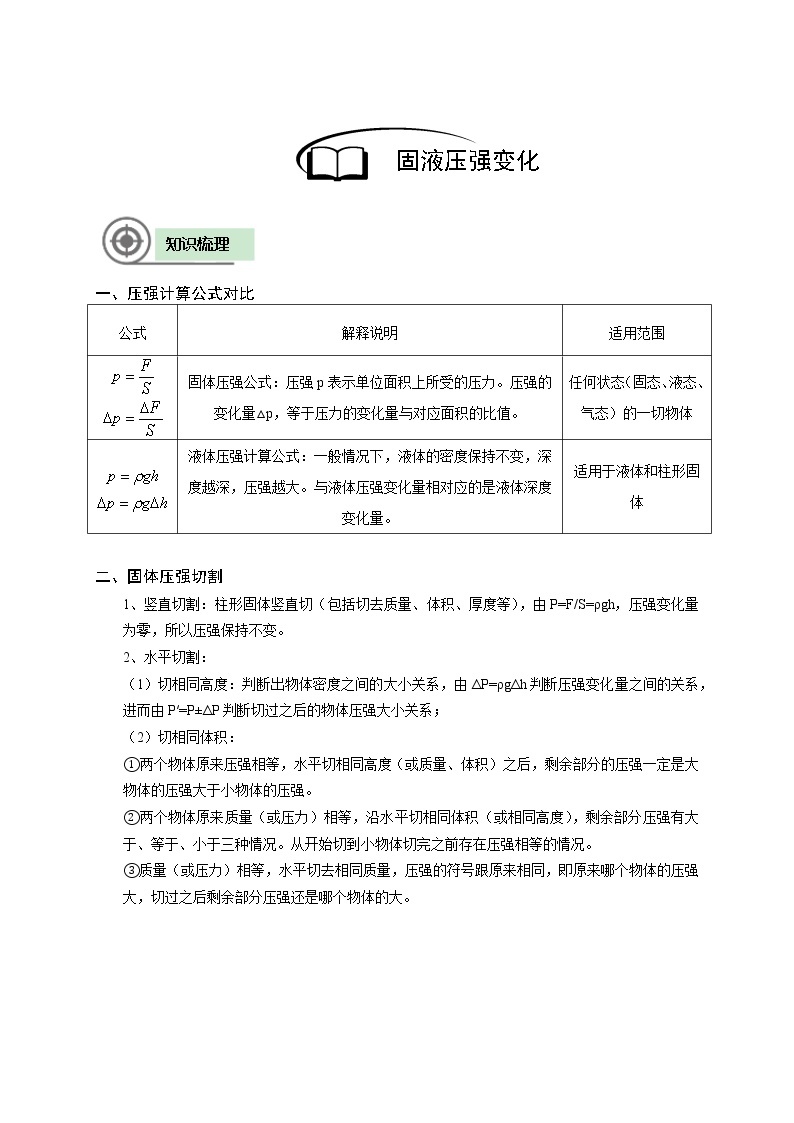 沪教版初中物理九年级专题复习知识点专练-03-固液压强变化教案02