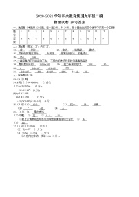 2020-2021学年积余教育集团九年级二模 物理试卷 参考答案