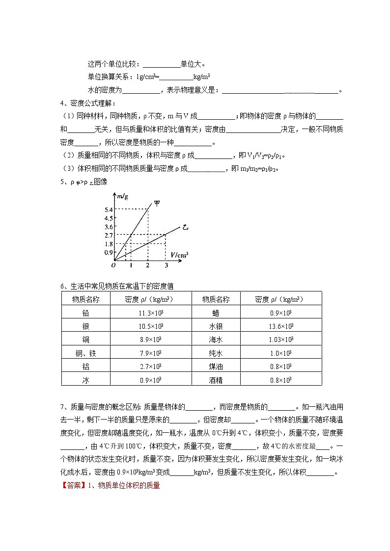 沪教版初中物理八年级下学期专题复习知识点专练-17-密度（一）学案第3页