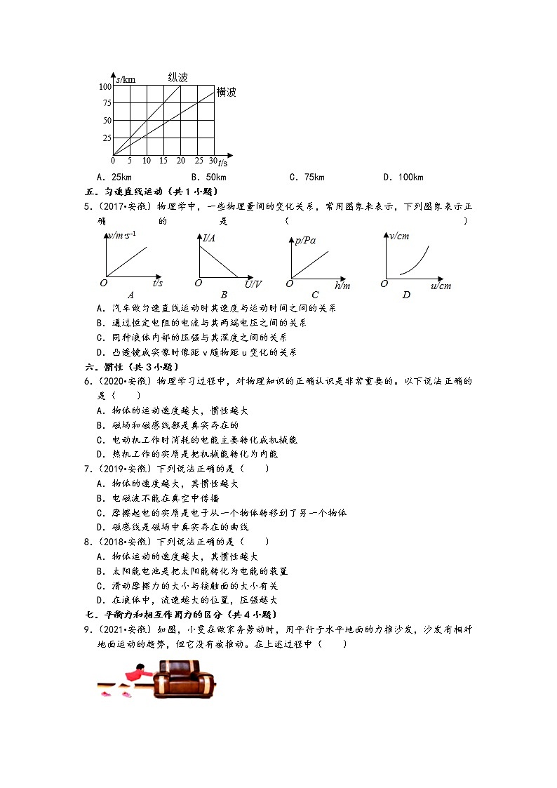 安徽省五年（2017-2021）中考物理真题选择题知识点分类汇编第2页