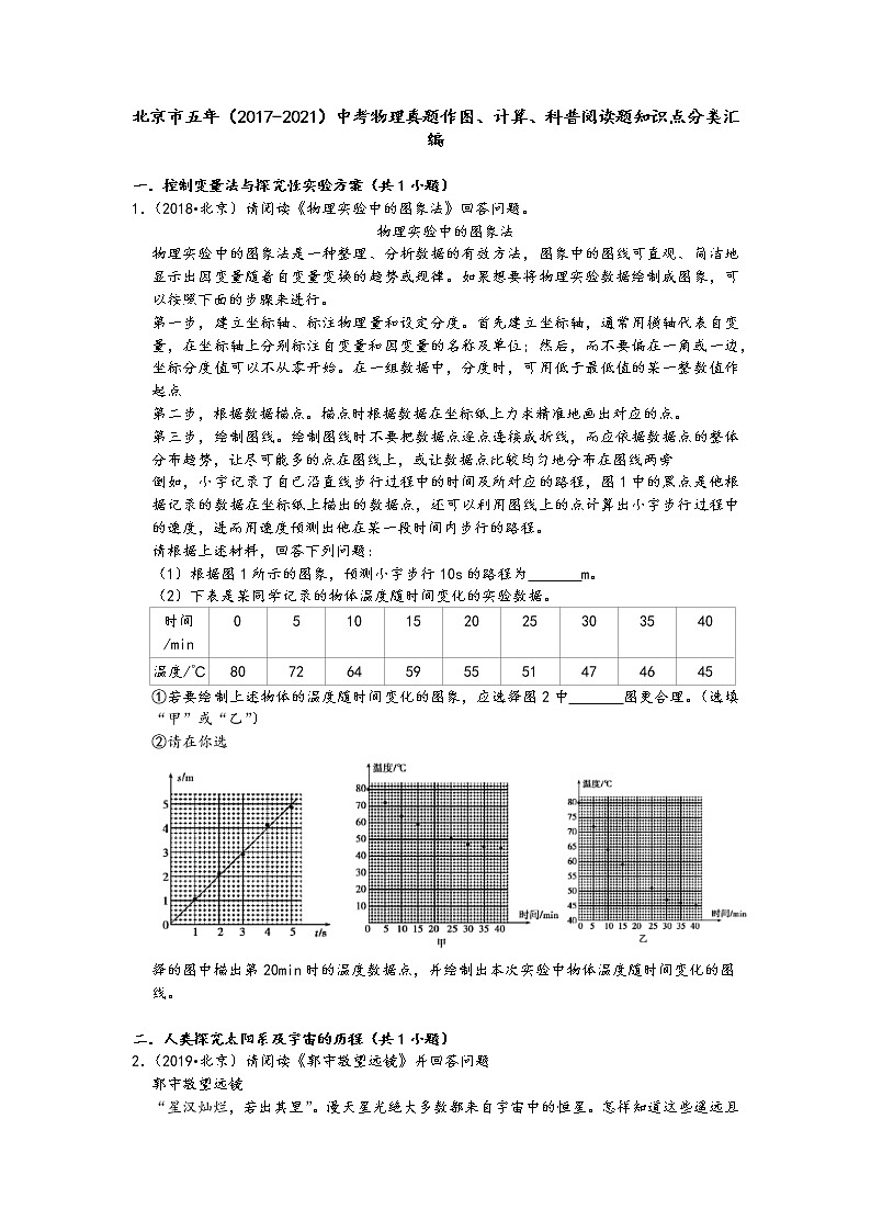 北京市五年（2017-2021）中考物理真题作图、计算、科普阅读题知识点分类汇编第1页