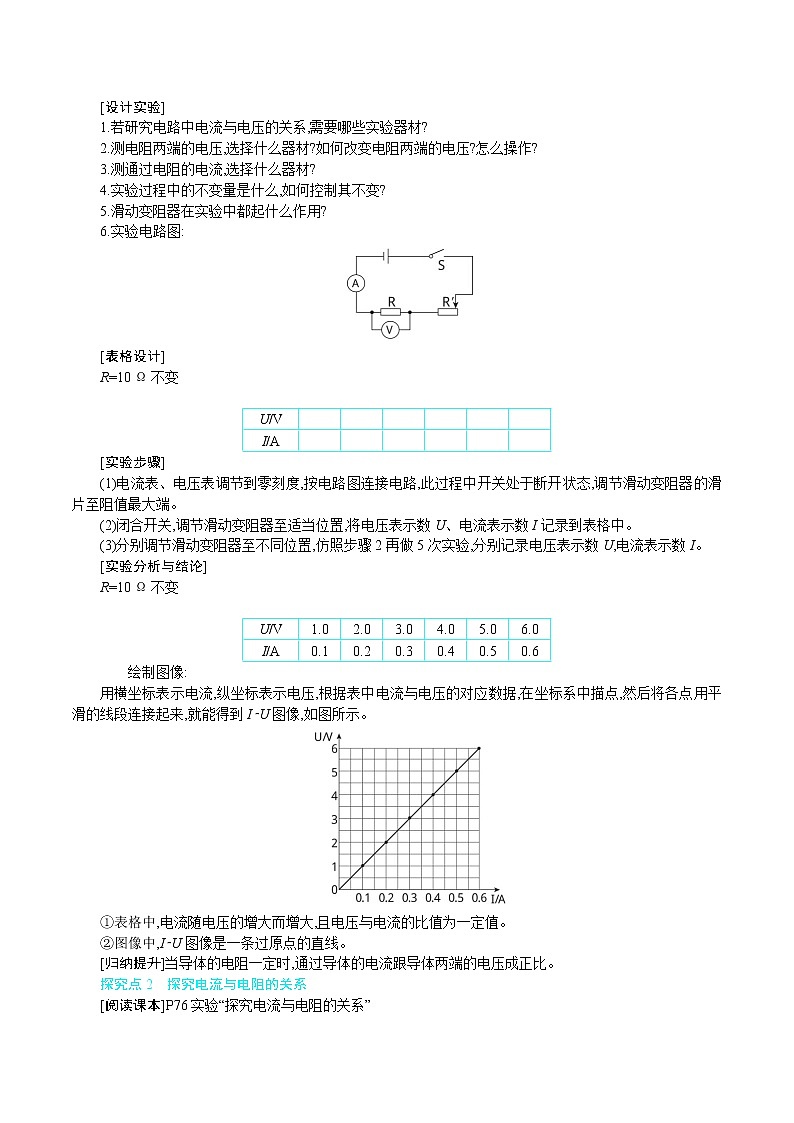 人教版九年级物理上册 第十七章 欧姆定律 第1节　电流与电压和电阻的关系 教案第2页