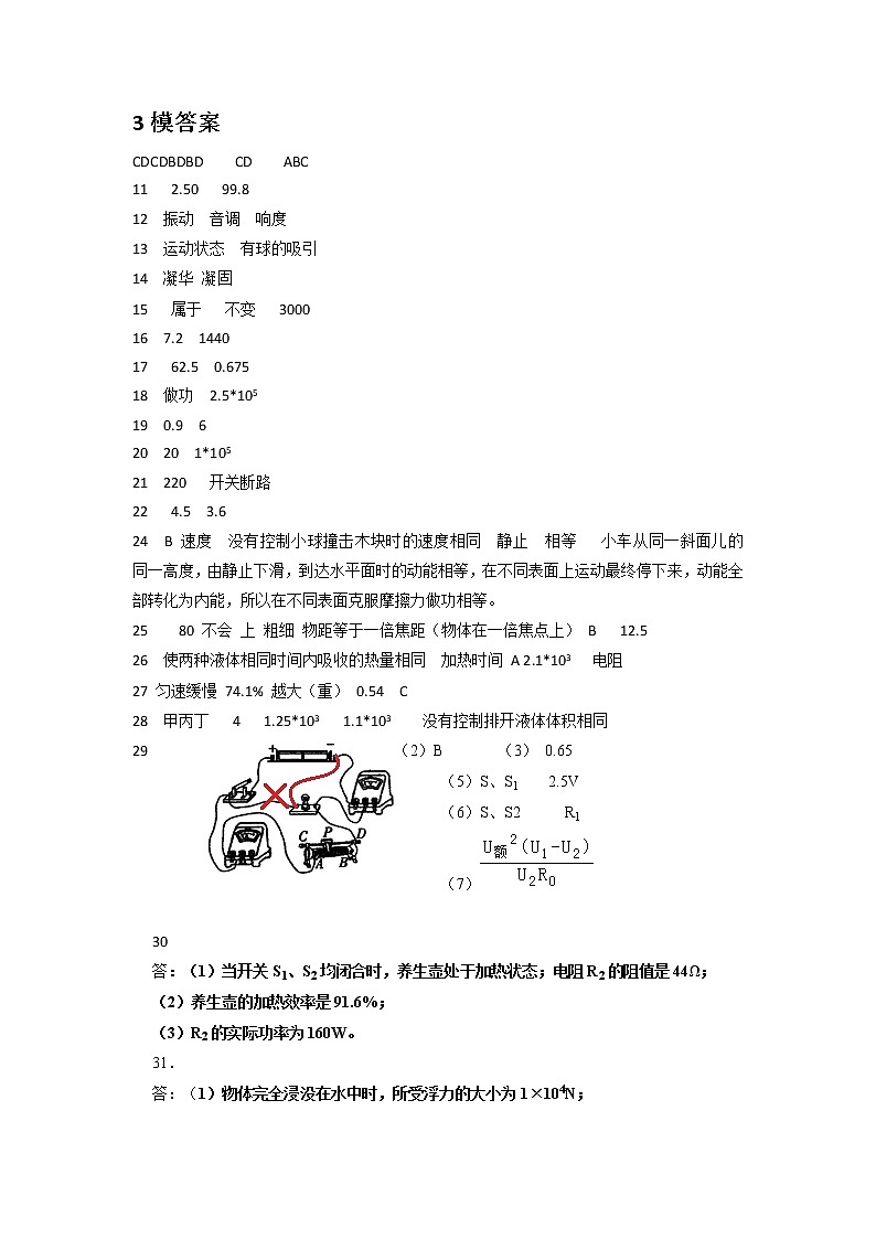 2022年黑龙江省肇东市中考三模物理试题（含答案）01