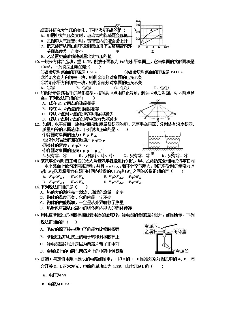 2022年山东省枣庄市台儿庄区中考一模物理（试卷）第2页