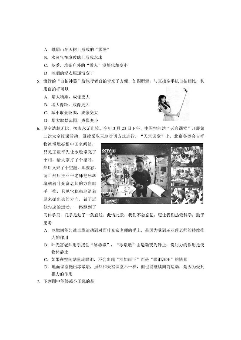 2022年四川省乐山市市中区中考适应性考试物理试题(word版含答案)第2页