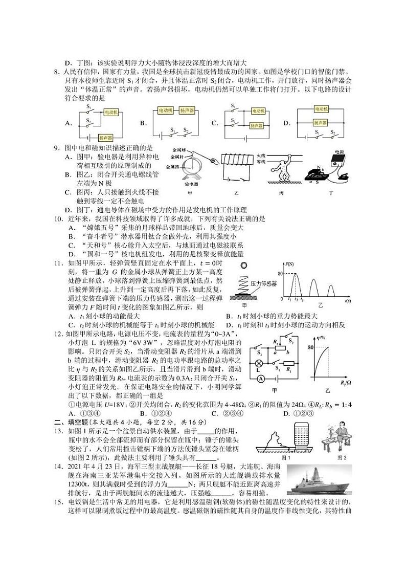 2022年湖南省岳阳市四区三十五校联考物理试卷(含答案)02