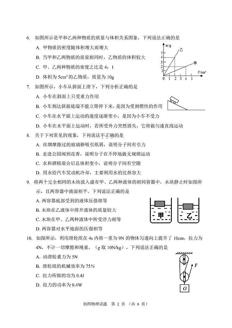 淄川物理二模试题第2页