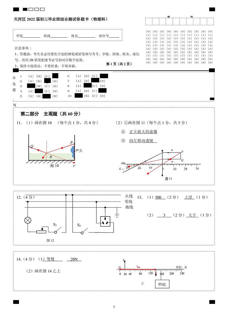 2022天河物理二模参考答案第1页