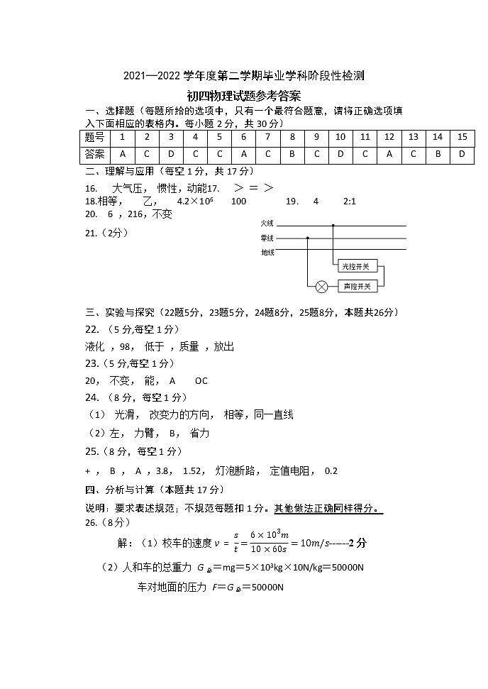 答案：2021-2022第二学期初四二模答案第1页