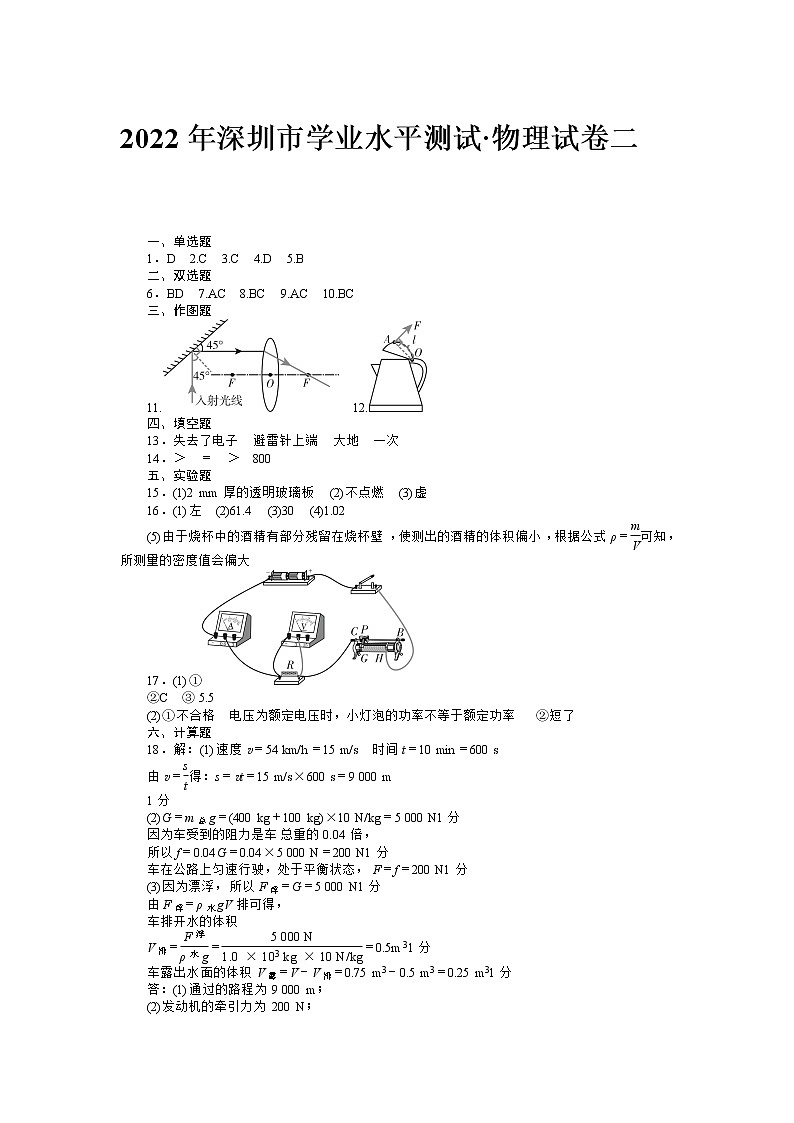 2022年广东省深圳市新中考题型学业水平测试模拟试卷2答案第1页