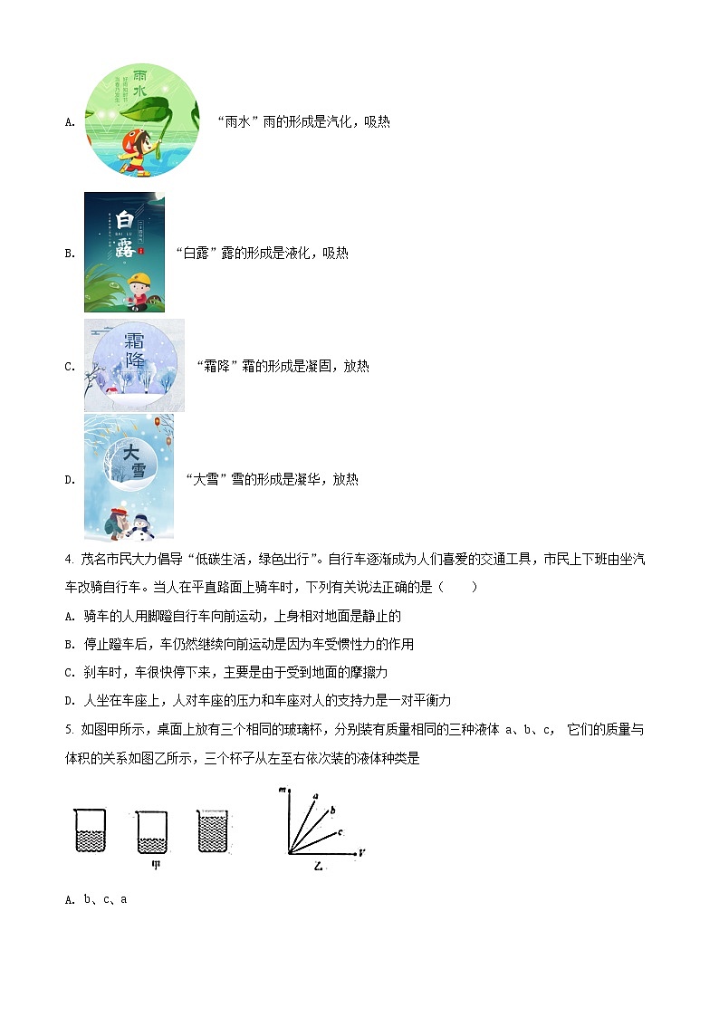 2022年广东省茂名市茂南区中考第一次模拟考试物理卷及答案（文字版）02