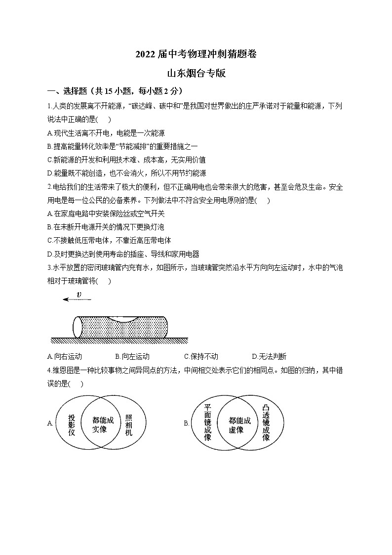 2022届中考物理冲刺猜题卷 山东烟台专版第1页