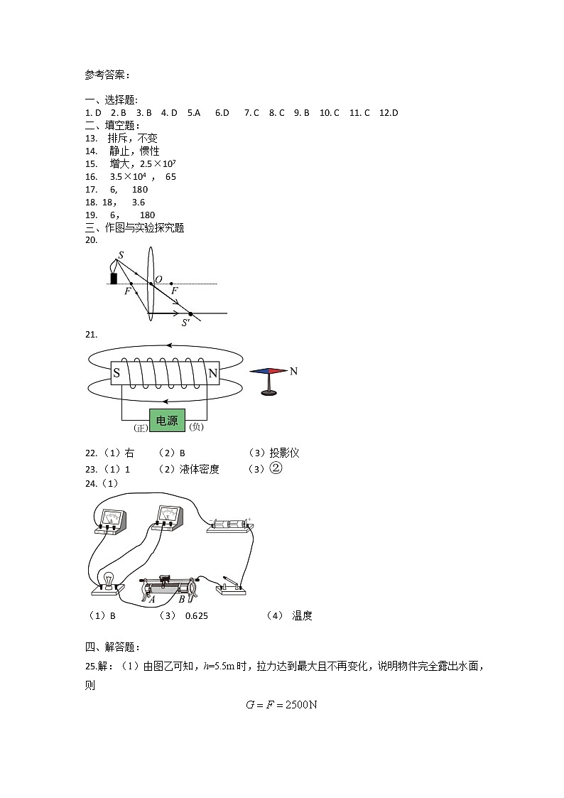 2022年四川省广元市朝天区九年级第一次诊断物理（答案）第1页
