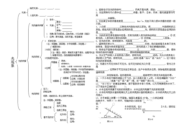 2022新版新人教版八年级物理上册第四章光现象复习导学案无答案第1页