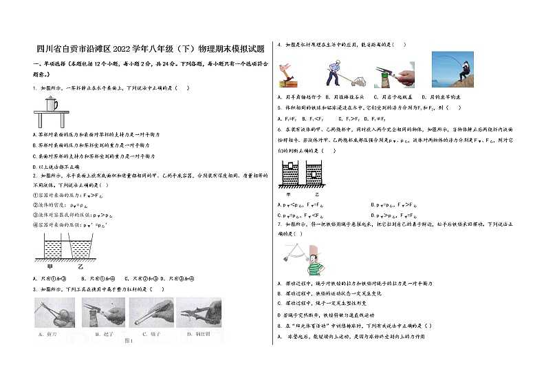 四川省自贡市沿滩区2022学年八年级（下）物理期末模拟试题01