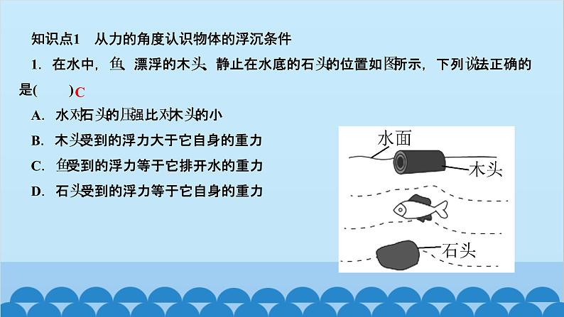 人教版物理八年级下册 第十章　浮力 第3节　物体的浮沉条件及应用第1课时　物体的浮沉条件 习题课件(共14张PPT)02