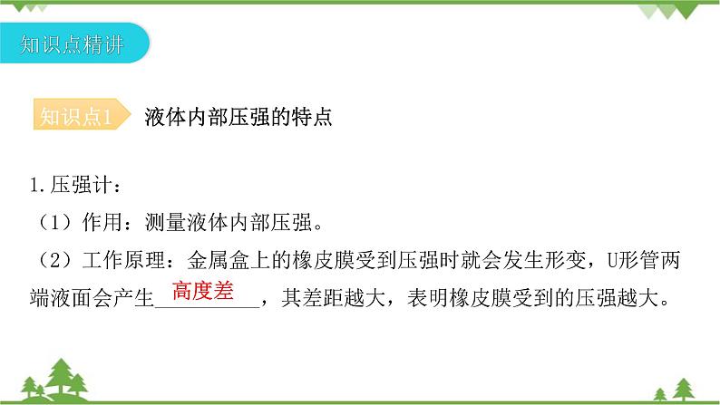 人教版物理八年级下册9.2 第1课时  液体的压强 习题课件(共17张PPT)第4页