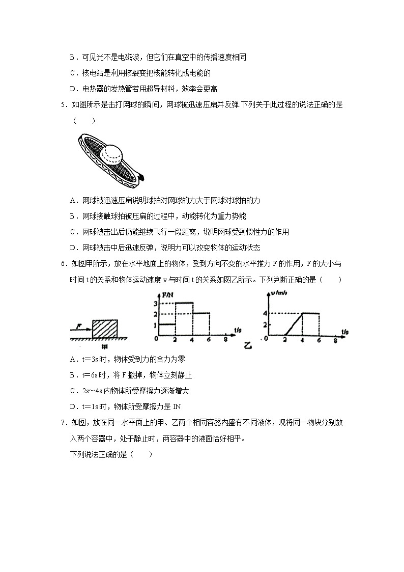 2022年山东省菏泽市牡丹区六校联考中考物理一模试卷(word版无答案)02