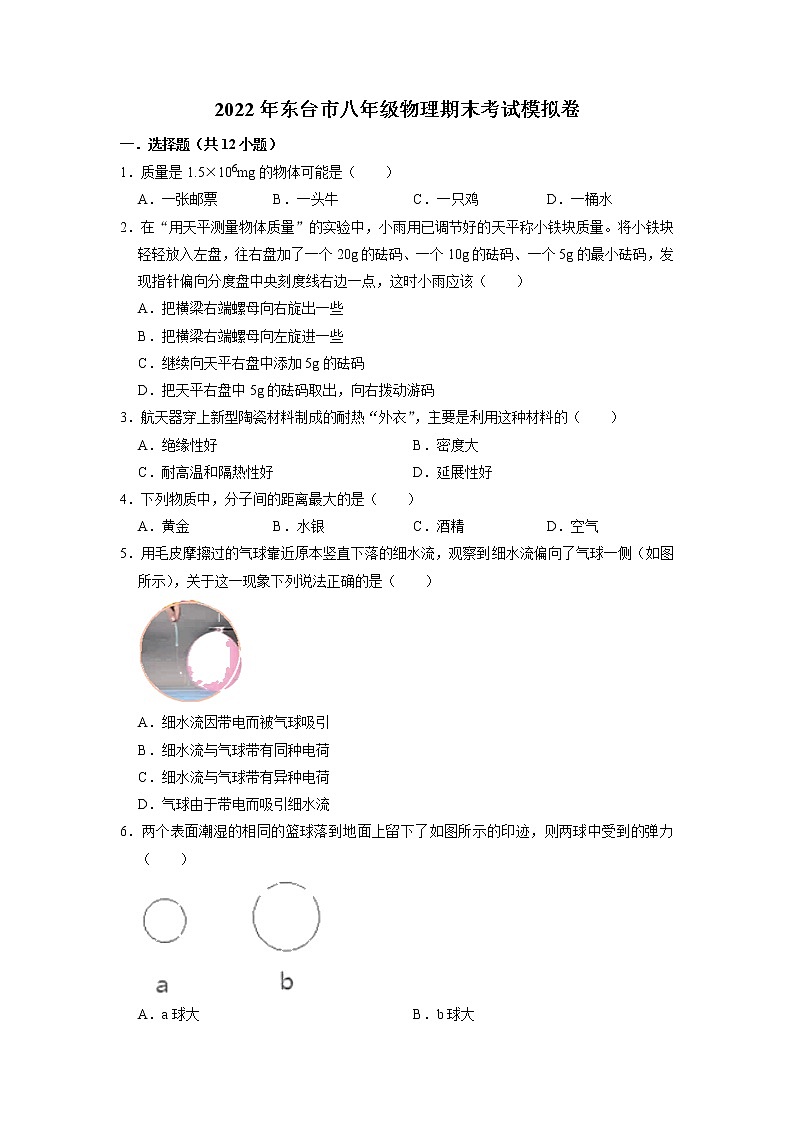 江苏省东台市2021-2022学年八年级下学期期末考试模拟物理卷（无答案）第1页