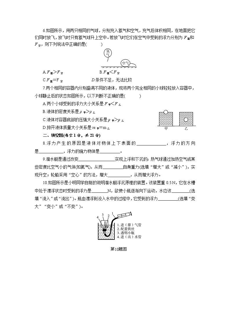 2021-2022学年人教版八年级物理下册第十章浮力综合练习卷（含答案）第2页