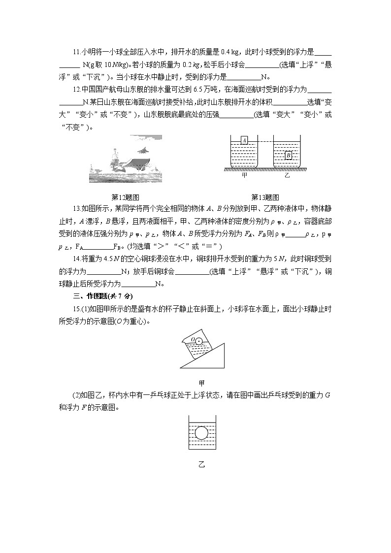 2021-2022学年人教版八年级物理下册第十章浮力综合练习卷（含答案）第3页