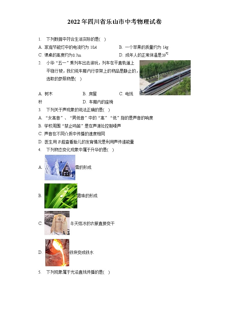 2022年四川省乐山市中考物理试卷（含答案解析）第1页