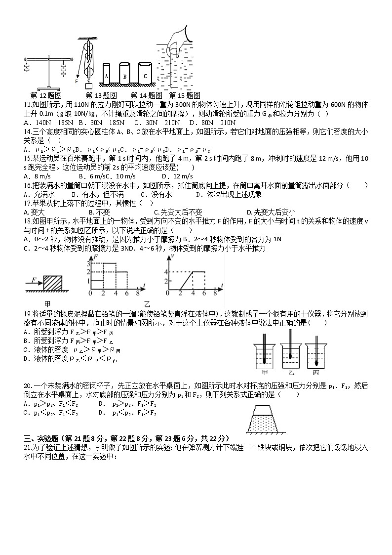 安徽省马鞍山市2021-2022学年八年级下学期期末教学质量监测物理试题（无答案）02