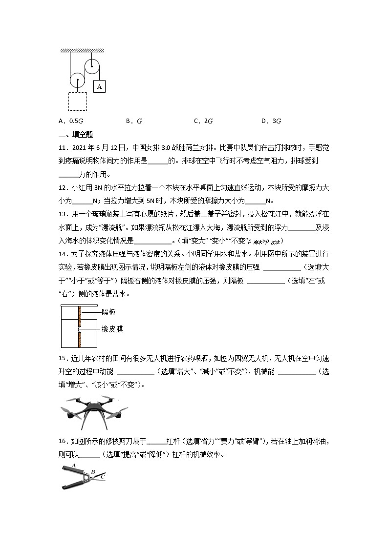 2021-2022学年人教版物理八年级下学期期末复习测试（无答案）第3页