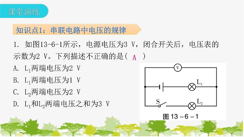 沪粤版九年级上册物理 13.6  探究串、并联电路中的电压 习题课件06