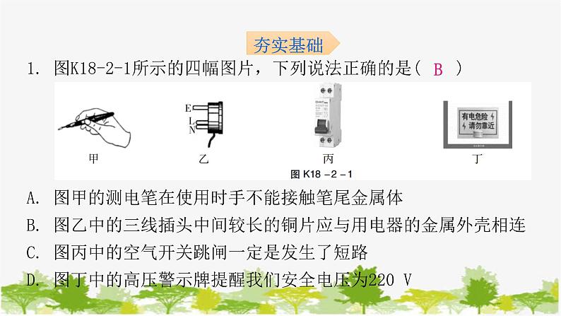 沪粤版九年级下册物理 18.2怎样用电才安全 习题课件第2页