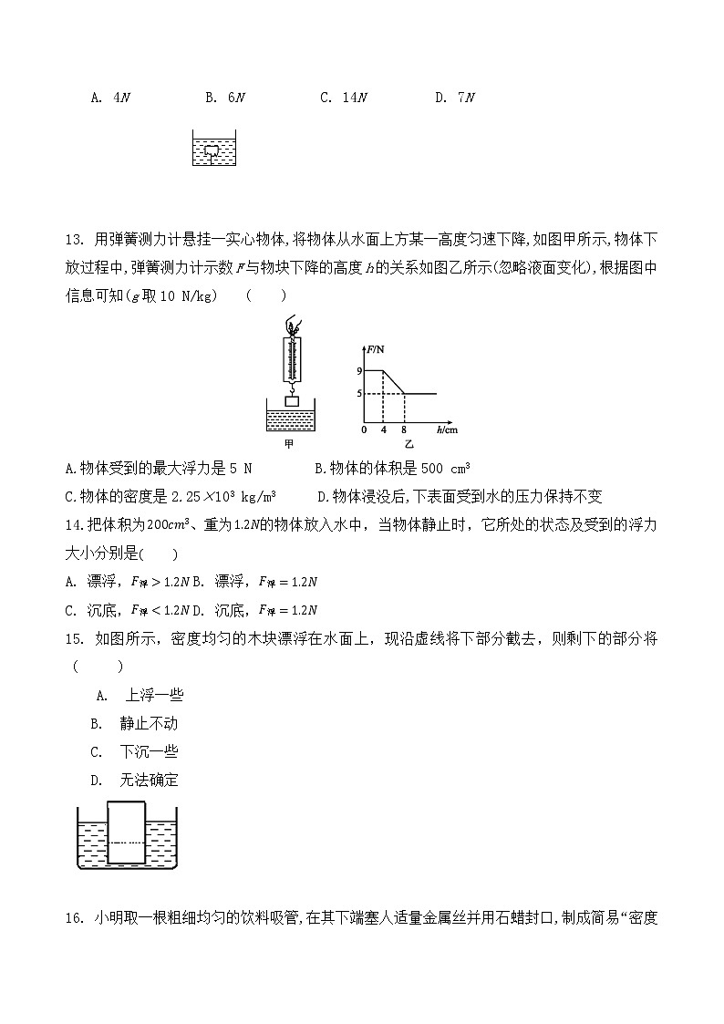 2021-2022学年沪科版八年级全一册物理第九章浮力期末复习检测（无答案）03