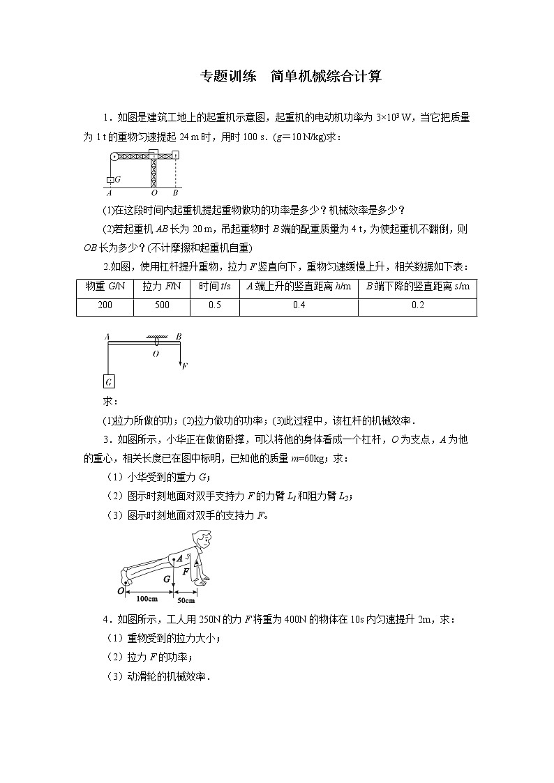 2021—2022学年人教版八年级物理下册第十二章简单机械综合计算期末专题训练（含答案）第1页