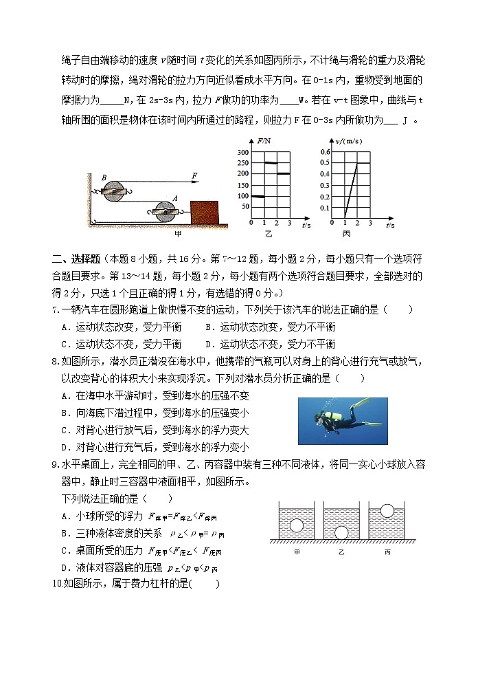 2021-2022学年沪科版物理八年级下学期期末抽测试卷(word版含答案)第2页