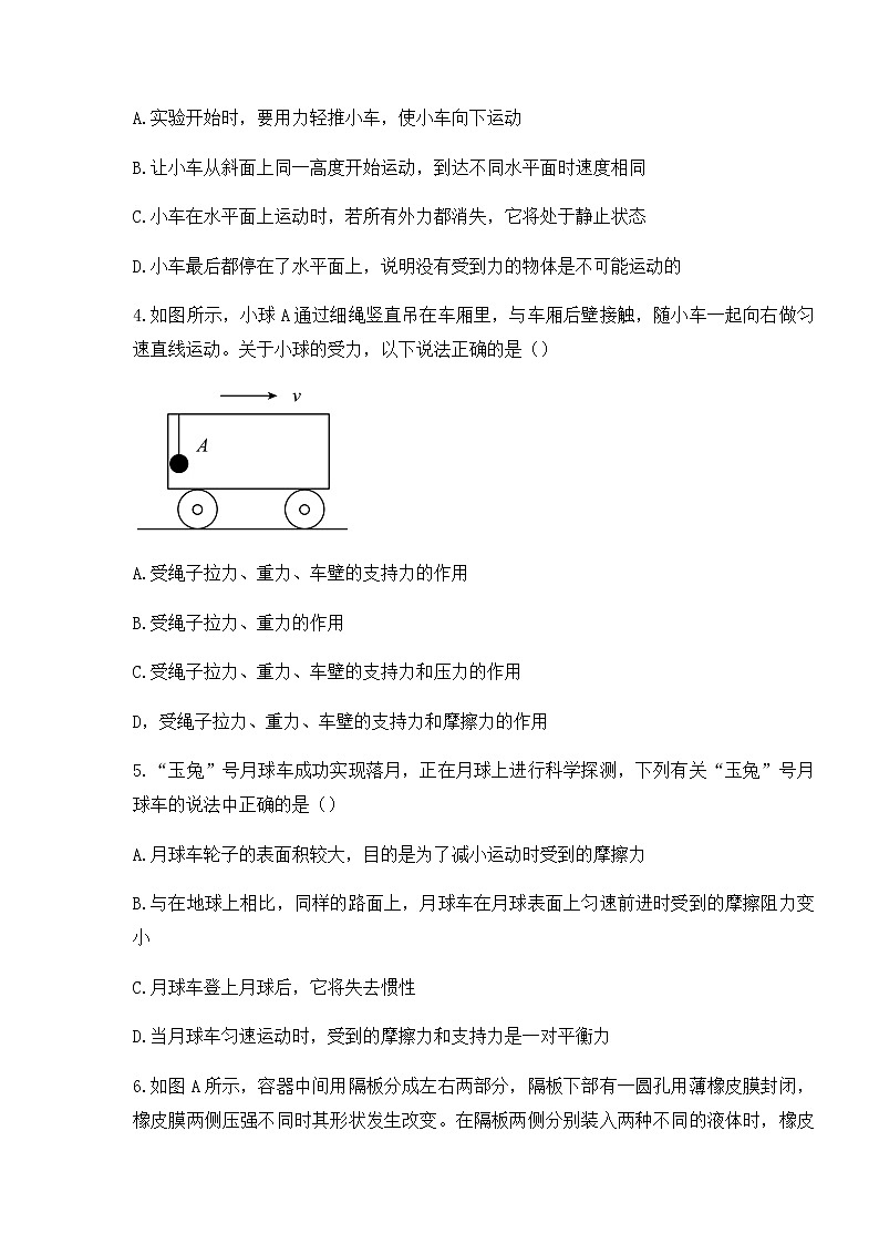 2021-2022学年湖北省武汉市武昌区八年级下学期期末考试物理模拟题（无答案）第2页