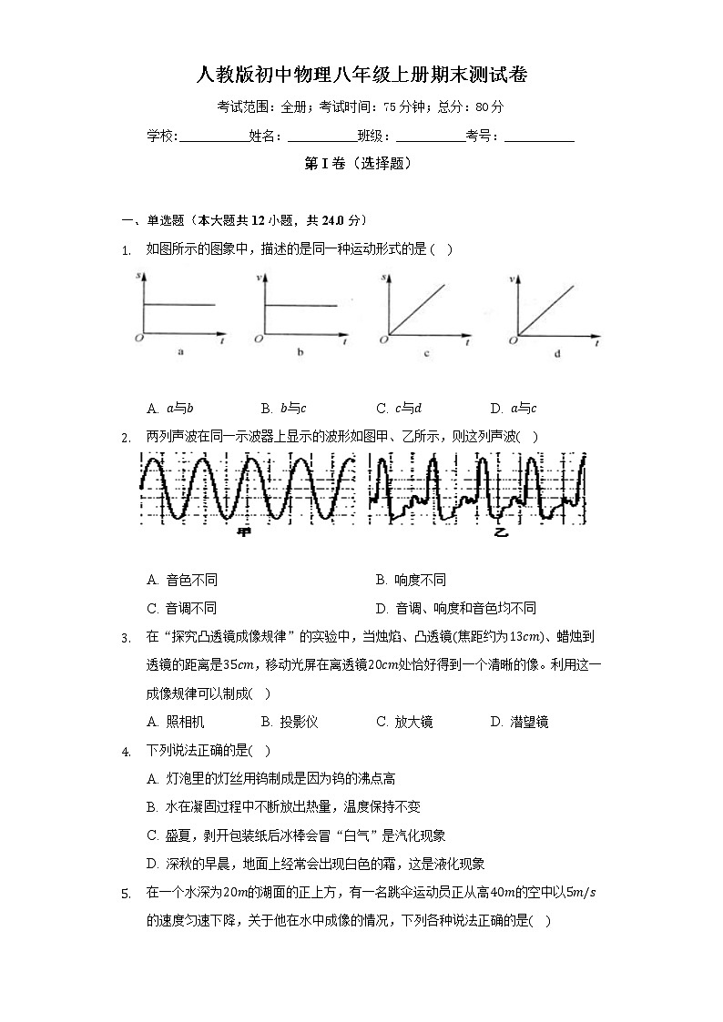 人教版初中物理八年级上册期末测试卷（困难）（含答案解析）01