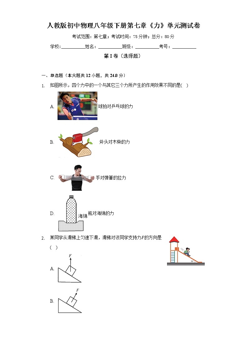 人教版初中物理八年级下册第七章《力》单元测试卷（困难）（含答案解析）01