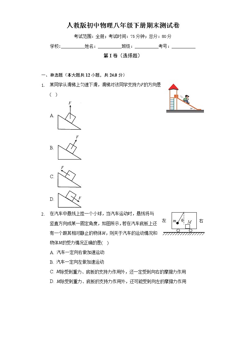 人教版初中物理八年级下册期末测试卷（困难）（含答案解析）第1页