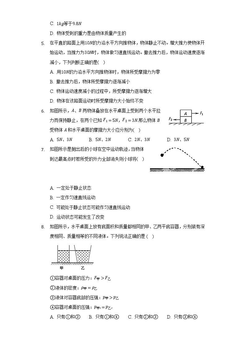 人教版初中物理八年级下册期中测试卷（困难）（含答案解析）第2页